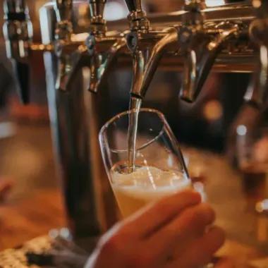 beer poured from keg line